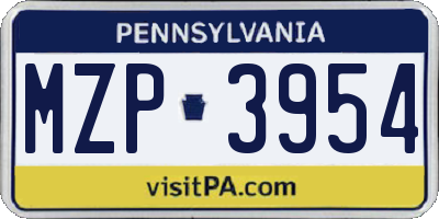 PA license plate MZP3954