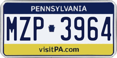 PA license plate MZP3964