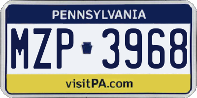 PA license plate MZP3968