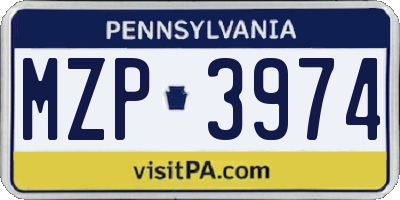 PA license plate MZP3974