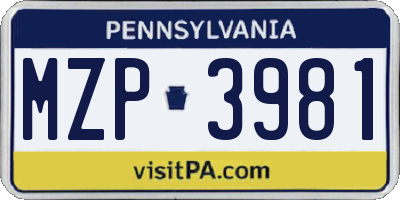 PA license plate MZP3981