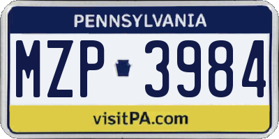 PA license plate MZP3984