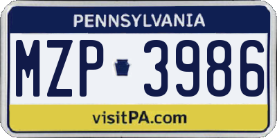 PA license plate MZP3986