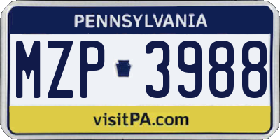 PA license plate MZP3988