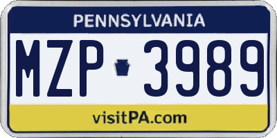 PA license plate MZP3989