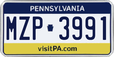 PA license plate MZP3991