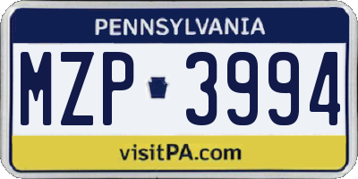 PA license plate MZP3994
