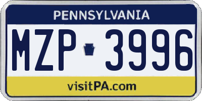 PA license plate MZP3996