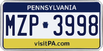 PA license plate MZP3998