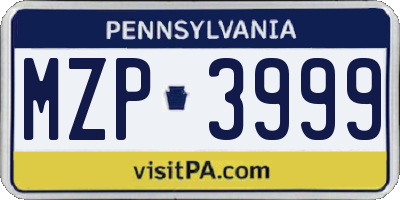 PA license plate MZP3999