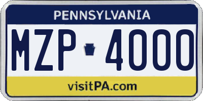 PA license plate MZP4000