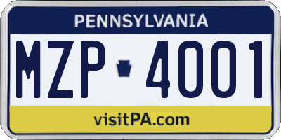 PA license plate MZP4001