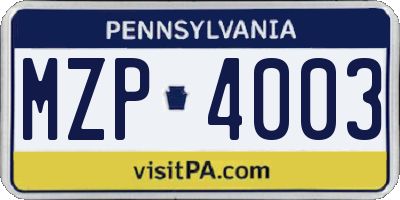 PA license plate MZP4003