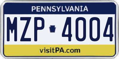 PA license plate MZP4004