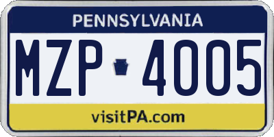 PA license plate MZP4005