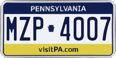 PA license plate MZP4007
