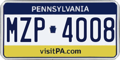 PA license plate MZP4008
