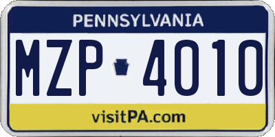 PA license plate MZP4010