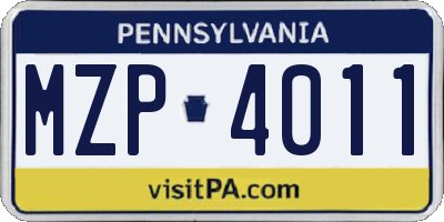 PA license plate MZP4011