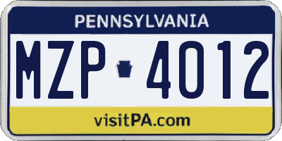PA license plate MZP4012