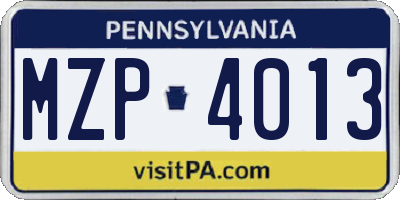 PA license plate MZP4013