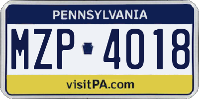 PA license plate MZP4018