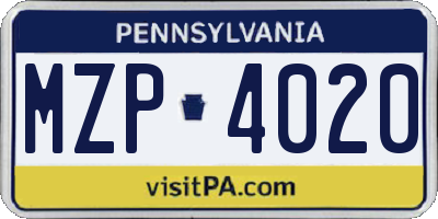 PA license plate MZP4020