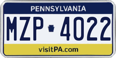 PA license plate MZP4022