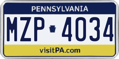 PA license plate MZP4034