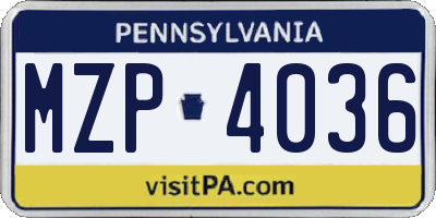 PA license plate MZP4036