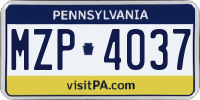 PA license plate MZP4037