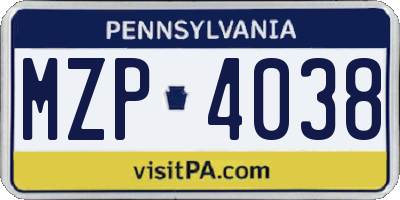 PA license plate MZP4038