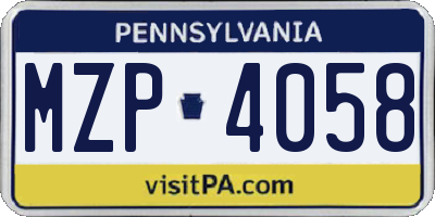 PA license plate MZP4058