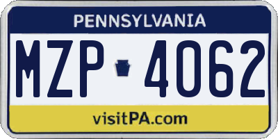 PA license plate MZP4062