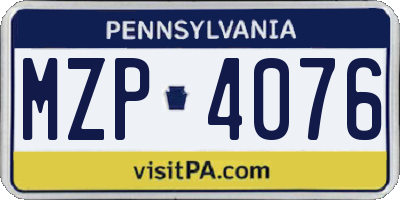 PA license plate MZP4076