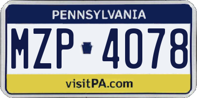 PA license plate MZP4078