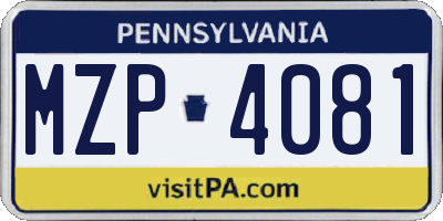 PA license plate MZP4081