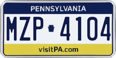 PA license plate MZP4104