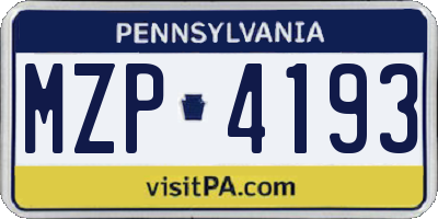 PA license plate MZP4193