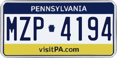 PA license plate MZP4194