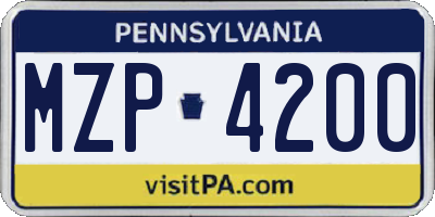 PA license plate MZP4200