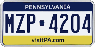 PA license plate MZP4204