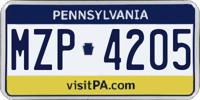 PA license plate MZP4205