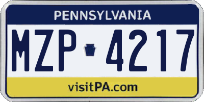PA license plate MZP4217