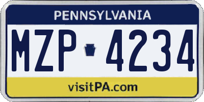PA license plate MZP4234