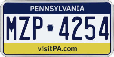 PA license plate MZP4254