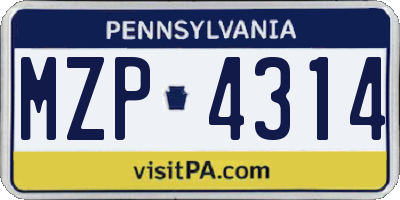 PA license plate MZP4314