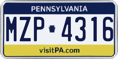 PA license plate MZP4316