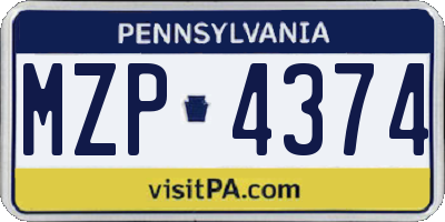 PA license plate MZP4374