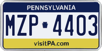 PA license plate MZP4403